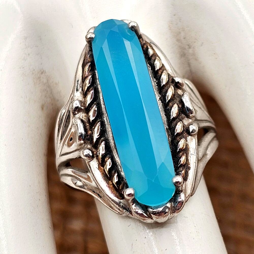 Vintage Navajo Sterling Silver Turquoise Ring Sky Blue Cabochon Size 7.25